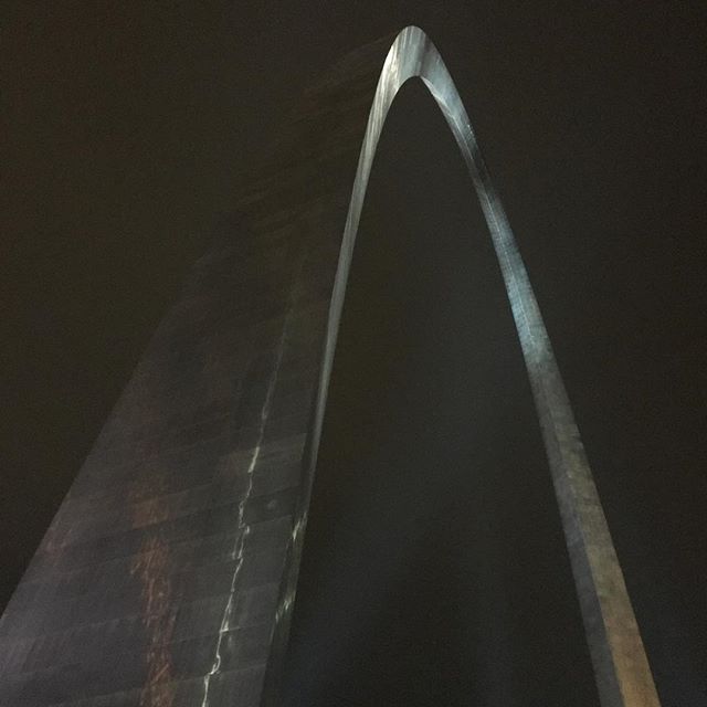 St. Louis Gateway Arch up close at night.