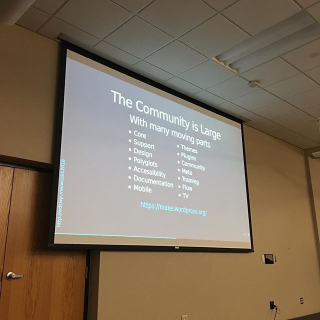 Listening to @aarondcampbell explain the WordPress community at #wcokc. First WordCamp as an attendee in quite a while. ?