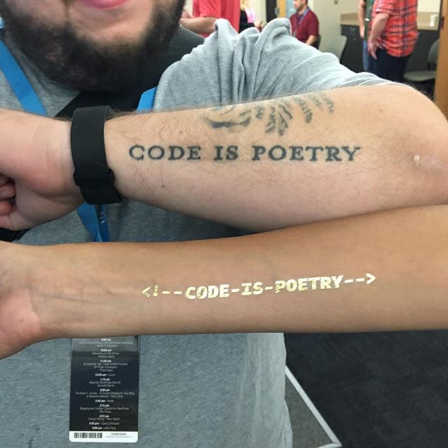 Josepha and I showing off our "Code is Poetry" tattoos. ? #wcokc