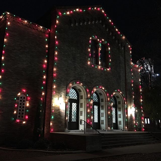 The Hardin building at MSU, lit up for Fantasy of Lights