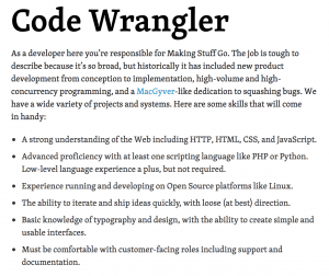 Code Wrangler job description