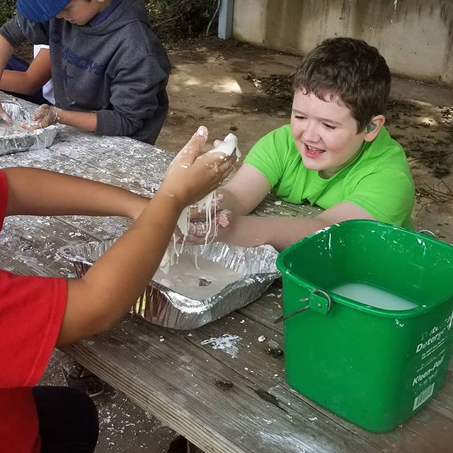 The kids got to play with non-newtonian fluids today, which Hero really enjoyed